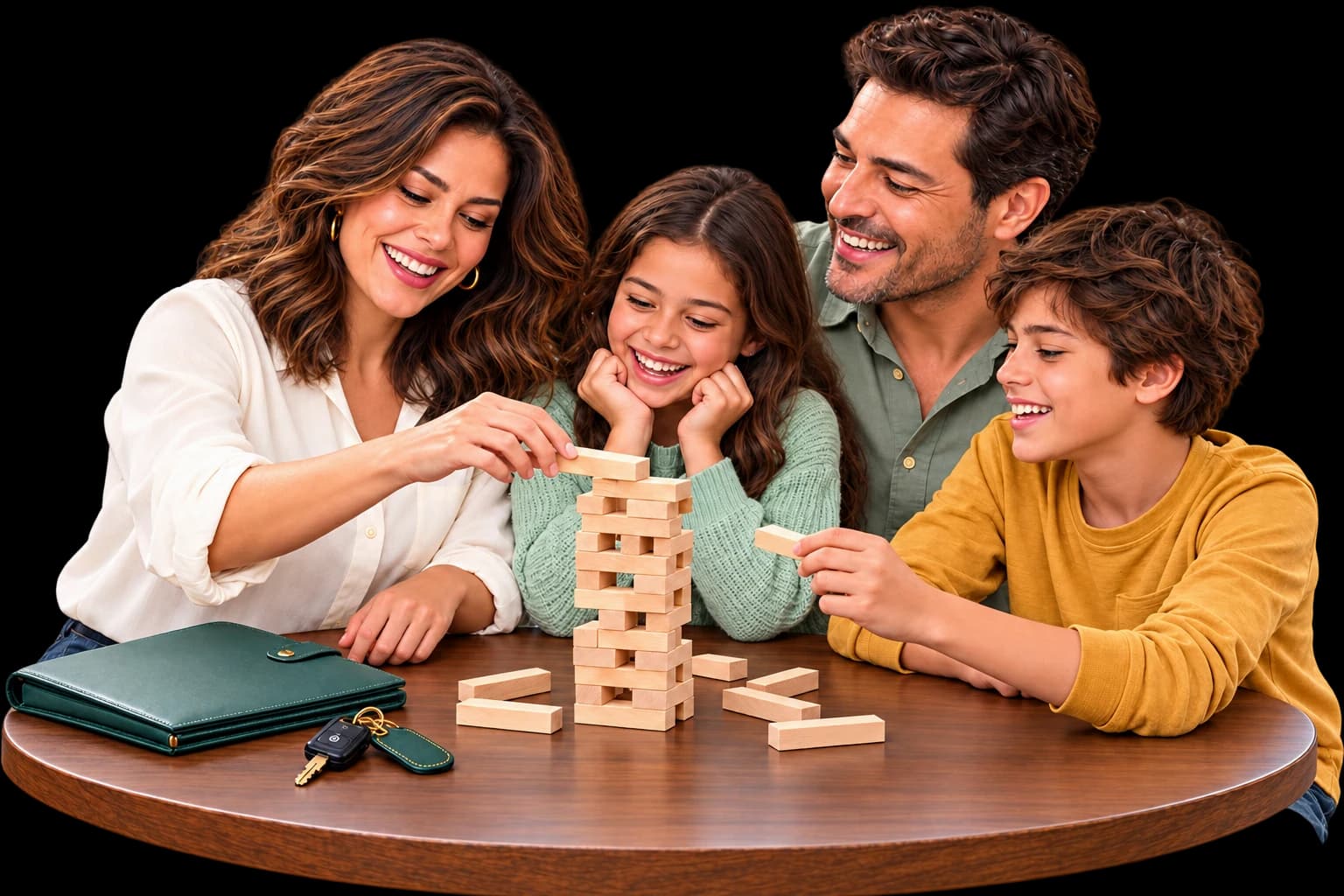 La familia disfruta de un juego de mesa.