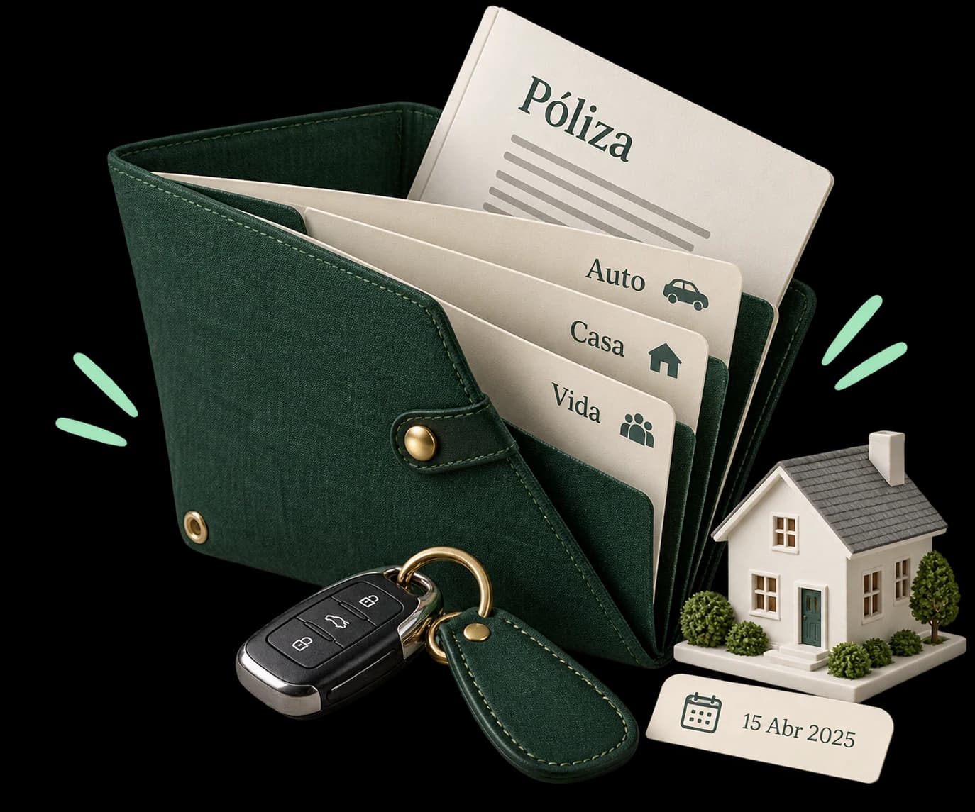 Carpeta con pólizas de auto, casa y vida organizada por fecha